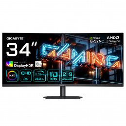 GIGABYTE MO34WQC36 tietokoneen litteä näyttö 86,4 cm (34") 3440 x 1440 pikseliä Wide Quad HD QD-OLED Musta