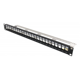Deltaco 19" Keystone-kytkentäpaneeli, 24 porttia, 1U, metallia, musta