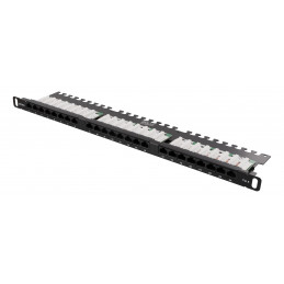 Deltaco UTP kytkentäpaneeli 24xRJ45, Cat6, 0,5U, 19", kaapelituki