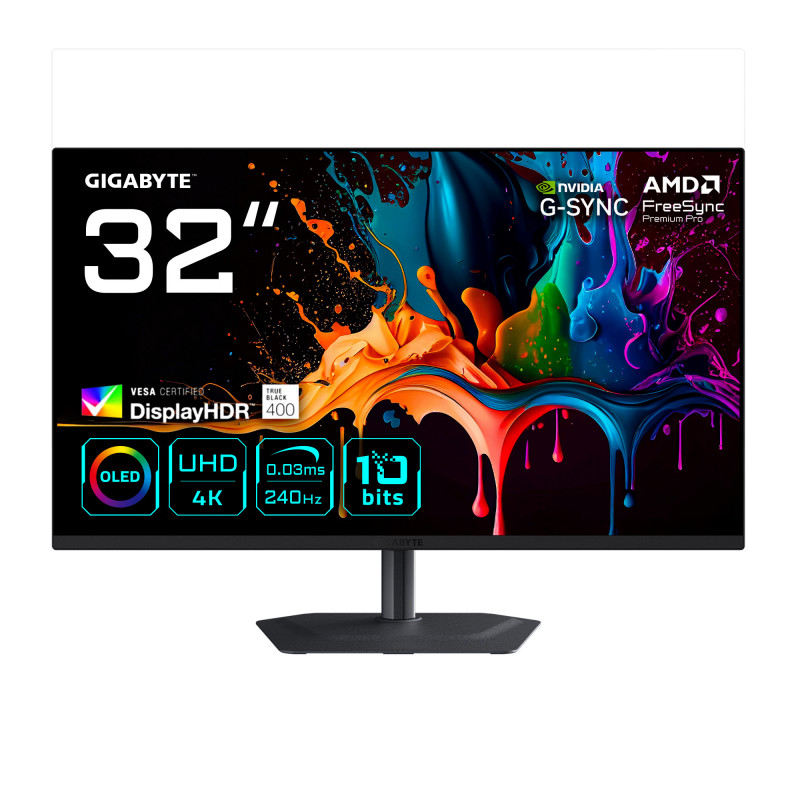 GIGABYTE MO32U2 tietokoneen litteä näyttö 80 cm (31.5") 3840 x 2160 pikseliä 4K Ultra HD QD-OLED Musta
