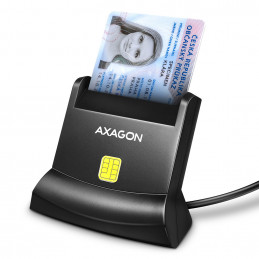 Axagon Universal desktop USB contact Smart ID card reader with long USB-A cable. Suitable for the eObanka application.