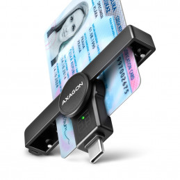 Axagon CRE-SMPC USB-C Smart card ID card PocketReader älykortin lukijalaite Sisätila USB Type-C Musta