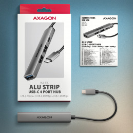 Axagon HUB USB HUE-STC, 4x USB ALU STRIP hub, 1x USB-A 5Gbps, 2x USB-A & 1x USB-C 480Mbps, kabel USB-C 12cm USB 3.2 Gen 1 (3.1