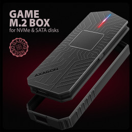 Axagon EEM2-GAM, USB-C 10Gbps - NVMe & SATA SSD GAME M.2 box, bezšroubkový SSD-kotelo Musta