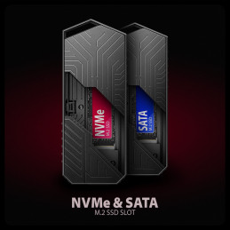 Axagon EEM2-GAM, USB-C 10Gbps - NVMe & SATA SSD GAME M.2 box, bezšroubkový SSD-kotelo Musta