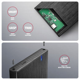 Axagon EE25-XA6C tallennusaseman kotelo HDD- SSD-kotelo Musta 2.5"