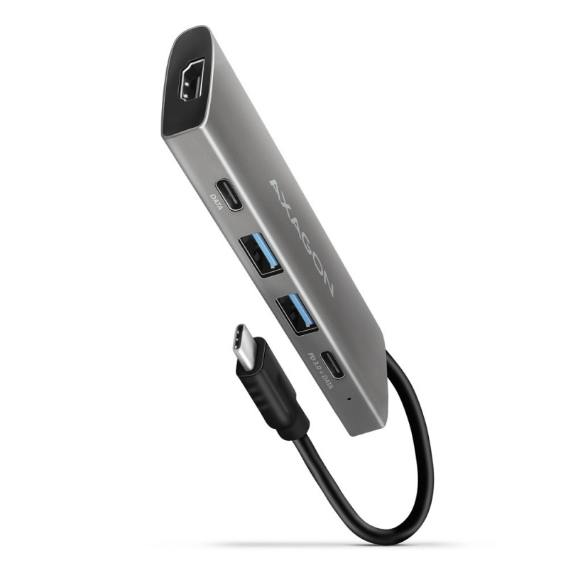 Axagon HMC-5G21 kannettavien tietokoneiden telakka ja porttitoistin Langallinen USB 3.2 Gen 2 (3.1 Gen 2) Type-C Harmaa