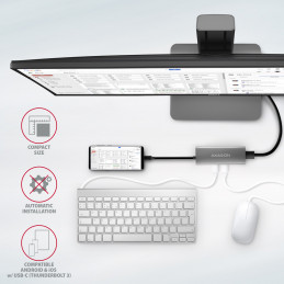 Axagon HMC-5G21 kannettavien tietokoneiden telakka ja porttitoistin Langallinen USB 3.2 Gen 2 (3.1 Gen 2) Type-C Harmaa