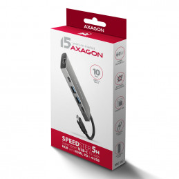 Axagon HMC-5G21 kannettavien tietokoneiden telakka ja porttitoistin Langallinen USB 3.2 Gen 2 (3.1 Gen 2) Type-C Harmaa