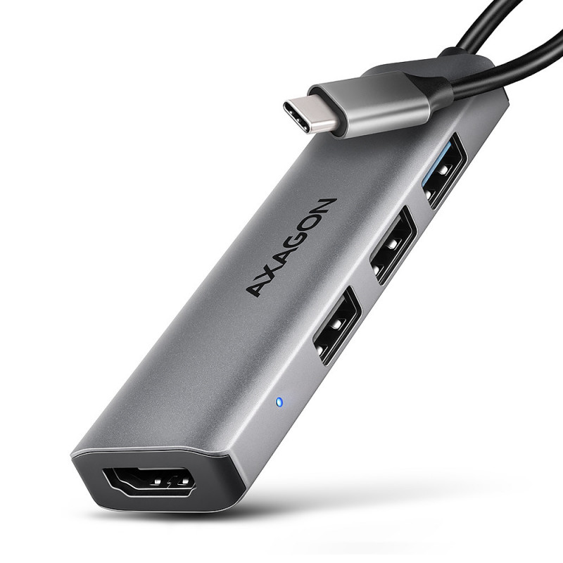 Axagon HMC-H3A kannettavien tietokoneiden telakka ja porttitoistin Langallinen USB 3.2 Gen 1 (3.1 Gen 1) Type-C Hopea