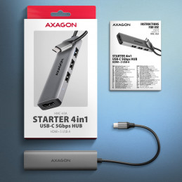 Axagon HMC-H3A kannettavien tietokoneiden telakka ja porttitoistin Langallinen USB 3.2 Gen 1 (3.1 Gen 1) Type-C Hopea