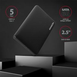 Axagon EE25-SLC tallennusaseman kotelo HDD- SSD-kotelo Musta 2.5"