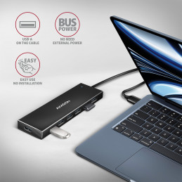 Axagon HUE-F7A 7x USB 3.2 Gen 1 ALU FLAT hub micro power IN 1m USB-A USB 3.2 Gen 1 (3.1 Gen 1) Type-A 5000 Mbit s Musta