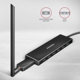 Axagon HUE-F7A 7x USB 3.2 Gen 1 ALU FLAT hub micro power IN 1m USB-A USB 3.2 Gen 1 (3.1 Gen 1) Type-A 5000 Mbit s Musta