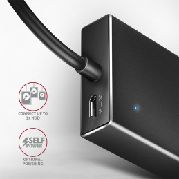 Axagon HUE-F7A 7x USB 3.2 Gen 1 ALU FLAT hub micro power IN 1m USB-A USB 3.2 Gen 1 (3.1 Gen 1) Type-A 5000 Mbit s Musta