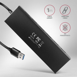 Axagon HUE-F7A 7x USB 3.2 Gen 1 ALU FLAT hub micro power IN 1m USB-A USB 3.2 Gen 1 (3.1 Gen 1) Type-A 5000 Mbit s Musta