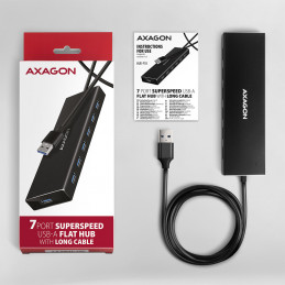 Axagon HUE-F7A 7x USB 3.2 Gen 1 ALU FLAT hub micro power IN 1m USB-A USB 3.2 Gen 1 (3.1 Gen 1) Type-A 5000 Mbit s Musta