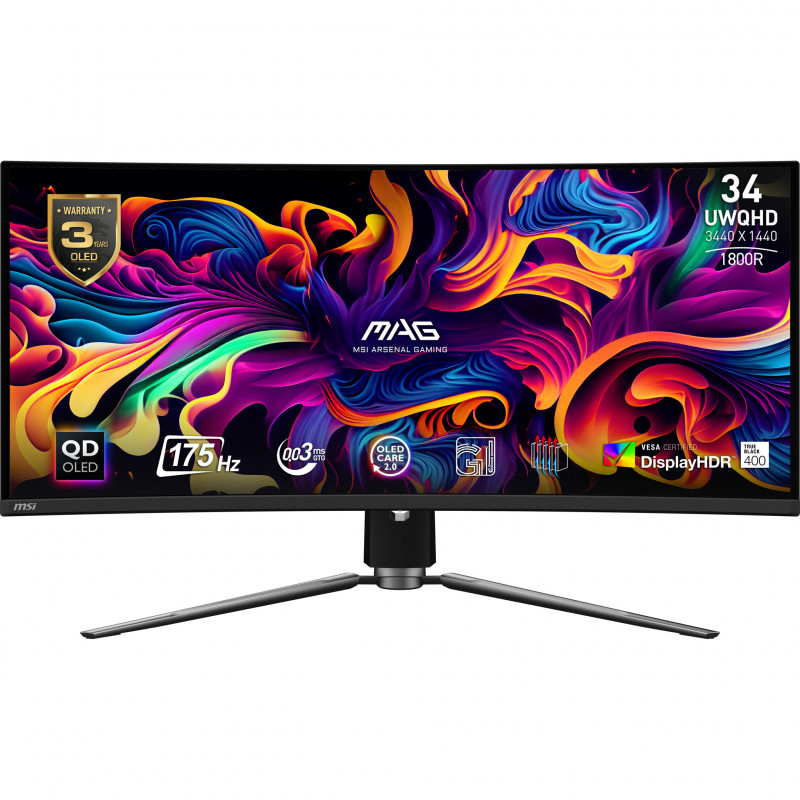 MSI MAG 341CQP QD-OLED tietokoneen litteä näyttö 86,4 cm (34") 3440 x 1440 pikseliä UltraWide Quad HD Musta