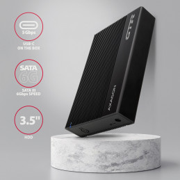 Axagon EE35-GTR USB-C 5Gbps - SATA 6G, 3.5 RIBBED box BLACK - USB Typ C HDD-kotelo Musta 3.5"
