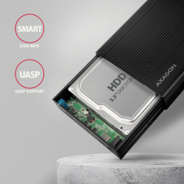 Axagon EE35-GTR USB-C 5Gbps - SATA 6G, 3.5 RIBBED box BLACK - USB Typ C HDD-kotelo Musta 3.5"