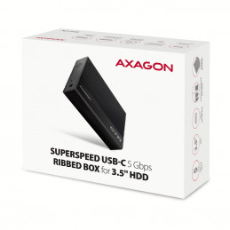 Axagon EE35-GTR USB-C 5Gbps - SATA 6G, 3.5 RIBBED box BLACK - USB Typ C HDD-kotelo Musta 3.5"