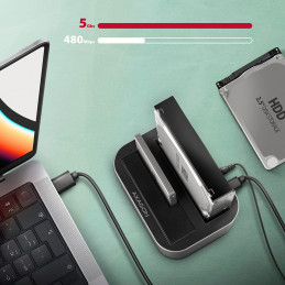 Axagon ADSA-DC tallennusaseman telakointiasema USB 3.2 Gen 1 (3.1 Gen 1) Type-A Harmaa