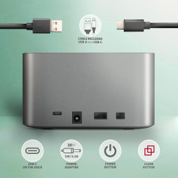 Axagon ADSA-DC tallennusaseman telakointiasema USB 3.2 Gen 1 (3.1 Gen 1) Type-A Harmaa