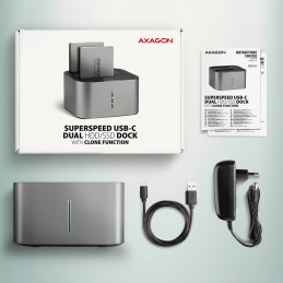 Axagon ADSA-DC tallennusaseman telakointiasema USB 3.2 Gen 1 (3.1 Gen 1) Type-A Harmaa