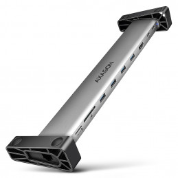 Axagon HMC-10HLS kannettavien tietokoneiden telakka ja porttitoistin Langallinen USB 3.2 Gen 1 (3.1 Gen 1) Type-C Musta, Harmaa
