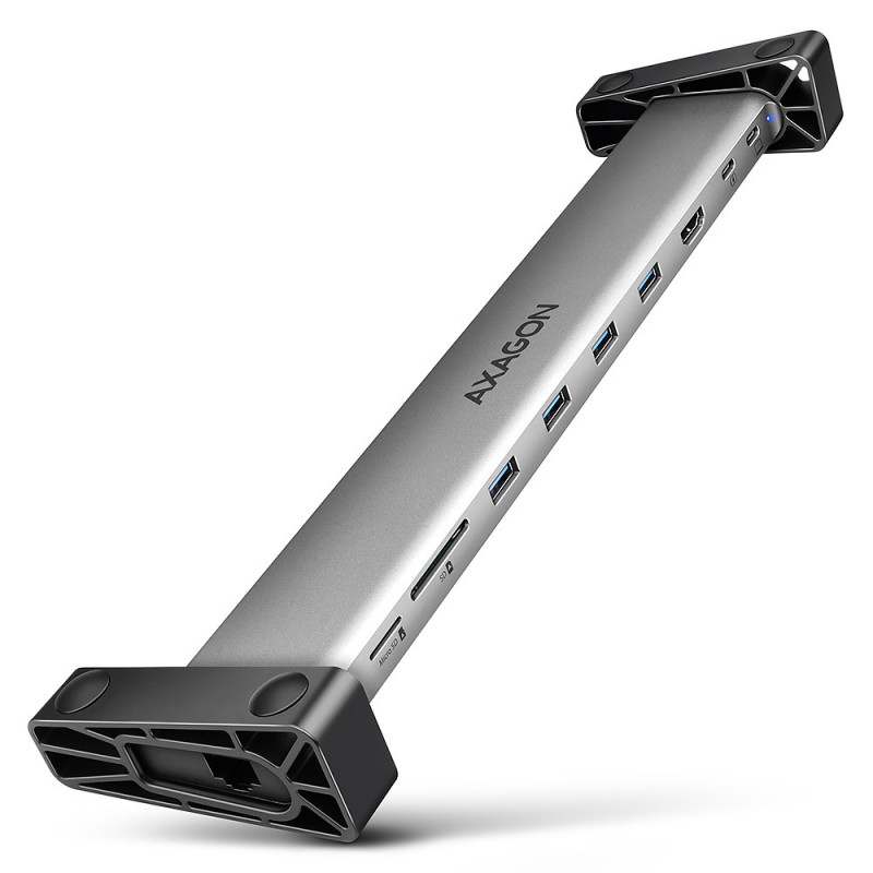 Axagon HMC-10HLS kannettavien tietokoneiden telakka ja porttitoistin Langallinen USB 3.2 Gen 1 (3.1 Gen 1) Type-C Musta, Harmaa
