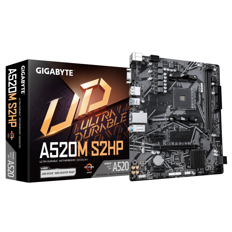 GIGABYTE A520M S2HP emolevy AMD A520 Kanta AM4 mikro ATX