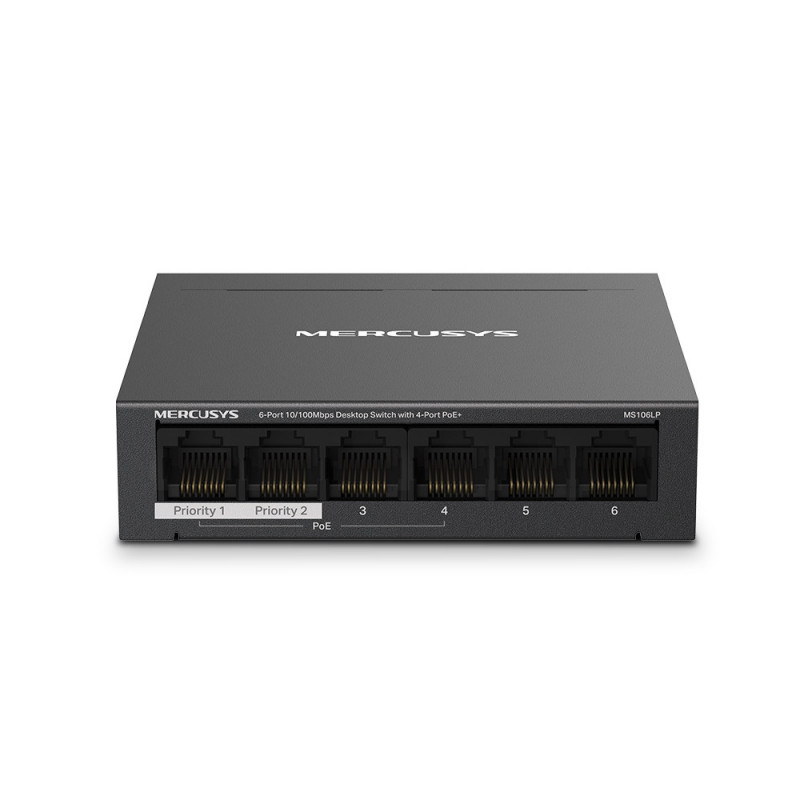 Mercusys MS106LP verkkokytkin Hallittu Fast Ethernet (10 100) Power over Ethernet -tuki Musta
