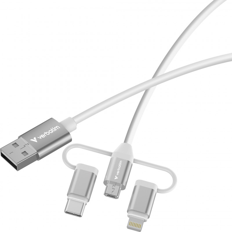 Verbatim 32394 USB-kaapeli USB 2.0 1 m USB A 2 x USB C Micro USB-B Lightning 0,48 Gbit s 18 W Valkoinen