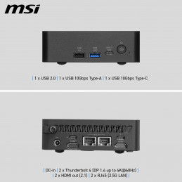 MSI Cubi NUC AI+ 3MG-003EU Copilot+ PC Intel Core Ultra 7 355 16 GB DDR5-SDRAM 1 TB SSD Windows 11 Pro Mini PC Musta