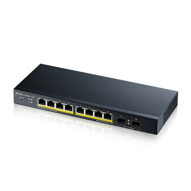 Zyxel GS1900-10HP Hallittu L2 Gigabit Ethernet (10 100 1000) Power over Ethernet -tuki Musta