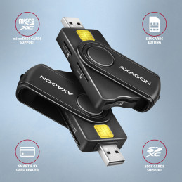 Axagon CRE-SMP2A USB Smart card & SD microSD SIM PocketReader älykortin lukijalaite Sisätila USB Type-A USB Type-C Musta