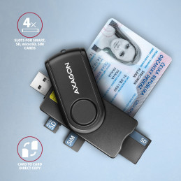 Axagon CRE-SMP2A USB Smart card & SD microSD SIM PocketReader älykortin lukijalaite Sisätila USB Type-A USB Type-C Musta
