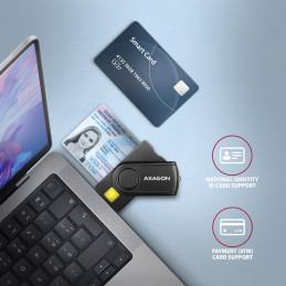 Axagon CRE-SMP2A USB Smart card & SD microSD SIM PocketReader älykortin lukijalaite Sisätila USB Type-A USB Type-C Musta