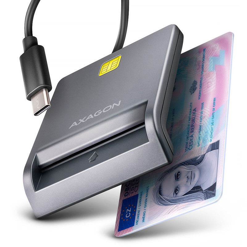 Axagon CRE-SM3TC älykortin lukijalaite Sisätila USB USB Type-C Harmaa