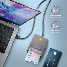 Axagon CRE-SM3TC älykortin lukijalaite Sisätila USB USB Type-C Harmaa