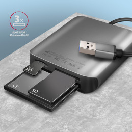 Axagon CRE-S3 External card reader USB-A 3.2 Gen 1 3-slot & lun SD microSD CF kortinlukija USB 3.2 Gen 1 (3.1 Gen 1) Type-A