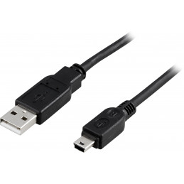 Deltaco USB 2.0 -kaapeli Type A uros - Type Mini B uros, 2m, musta