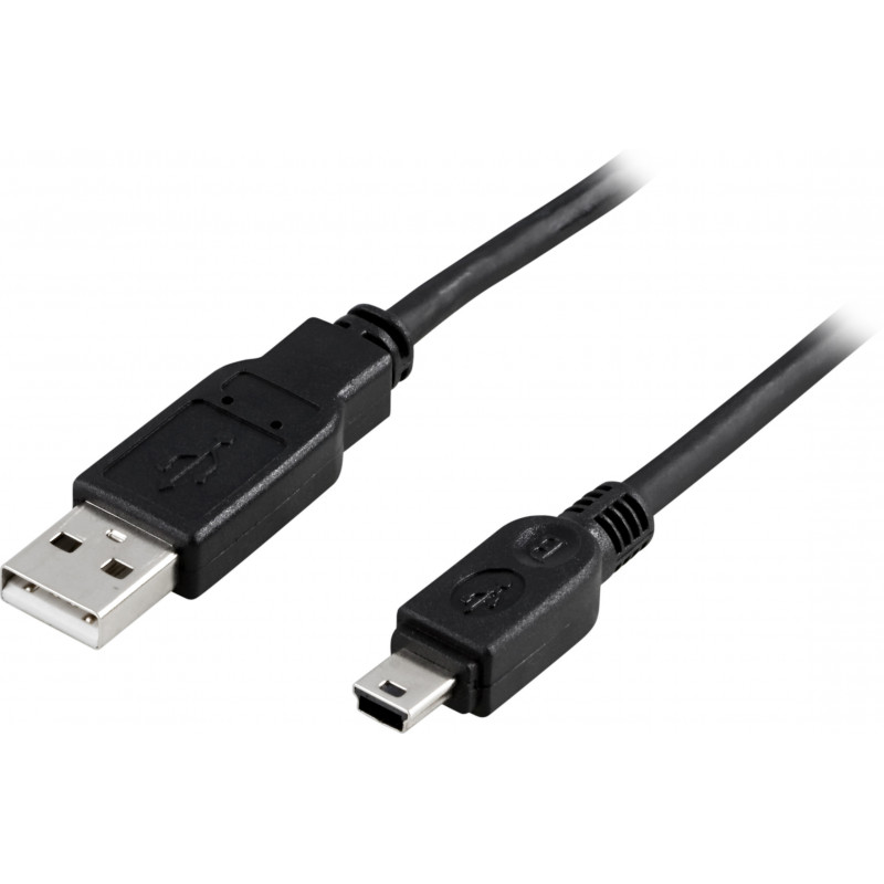 Deltaco USB 2.0 -kaapeli Type A uros - Type Mini B uros, 2m, musta