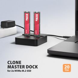 Axagon ADSA-M2C22L tallennusaseman telakointiasema USB 3.2 Gen 2x2 Type-C Musta