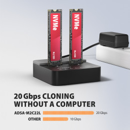 Axagon ADSA-M2C22L tallennusaseman telakointiasema USB 3.2 Gen 2x2 Type-C Musta