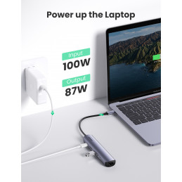Ugreen 10919 kannettavien tietokoneiden telakka ja porttitoistin Langallinen USB 3.2 Gen 1 (3.1 Gen 1) Type-C Harmaa