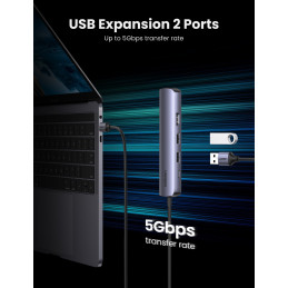 Ugreen 10919 kannettavien tietokoneiden telakka ja porttitoistin Langallinen USB 3.2 Gen 1 (3.1 Gen 1) Type-C Harmaa