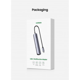 Ugreen 10919 kannettavien tietokoneiden telakka ja porttitoistin Langallinen USB 3.2 Gen 1 (3.1 Gen 1) Type-C Harmaa