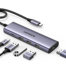 Ugreen 15596 kannettavien tietokoneiden telakka ja porttitoistin Langallinen USB 3.2 Gen 1 (3.1 Gen 1) Type-A + Type-C Alumiini