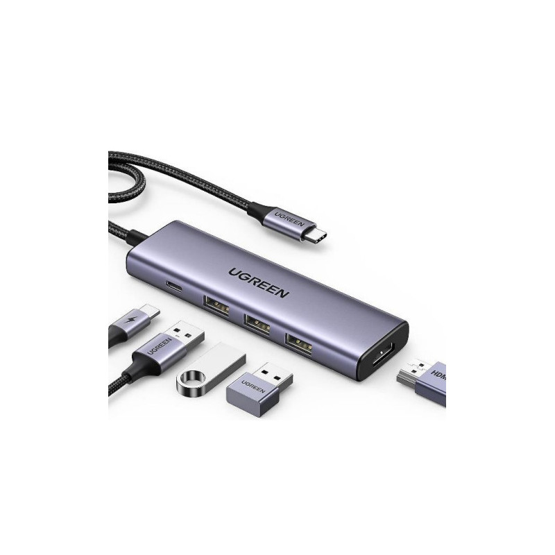 Ugreen 15596 kannettavien tietokoneiden telakka ja porttitoistin Langallinen USB 3.2 Gen 1 (3.1 Gen 1) Type-A + Type-C Alumiini